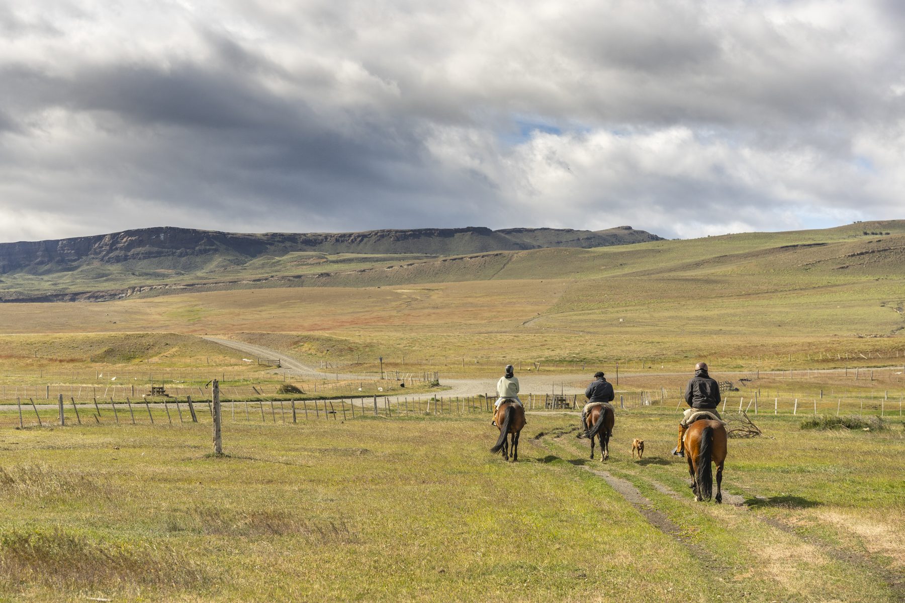 Jinetes recorriendo la pampa patagónica
